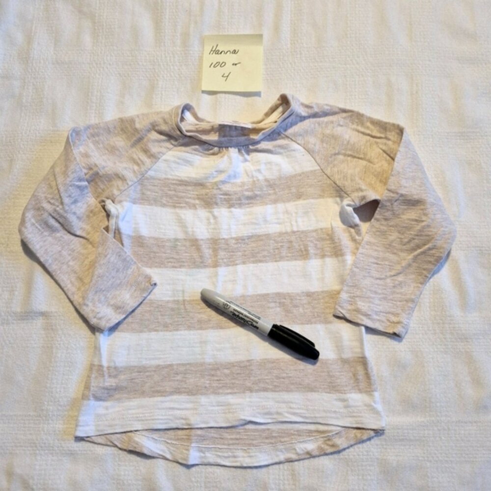 Hanna Andersson girls size 100 or 4 oatmeal & white stripe long sleeve shirt